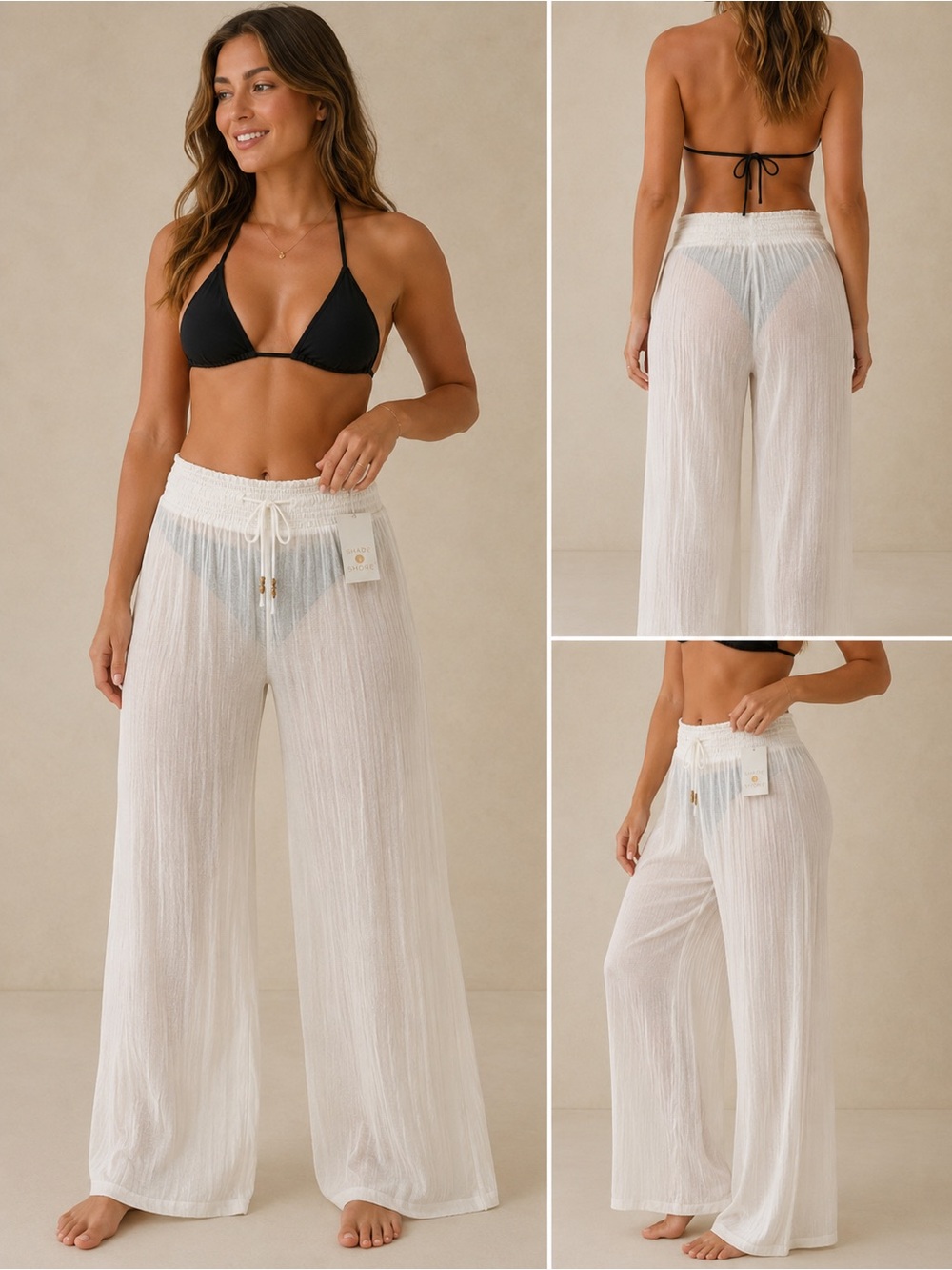 Shade & Shore White Smocked Wide Leg Beach Pants Size XL NWT